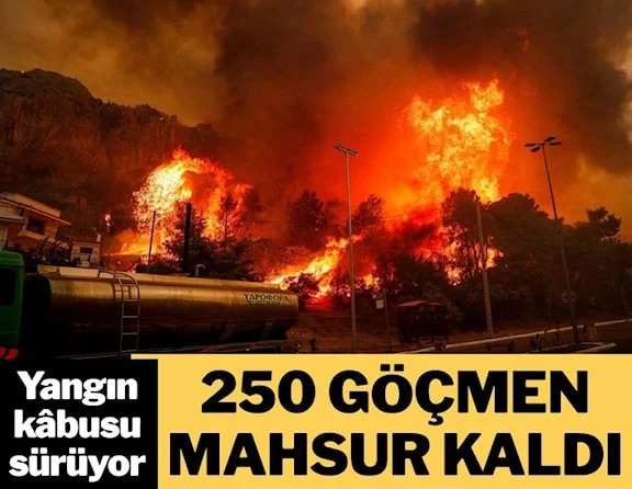 250 göçmen yangının ortasında nehirde mahsur kaldı
