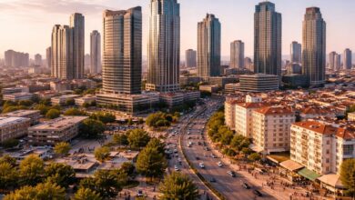 İstanbul Ataşehir’de modern gökdelenler ve Finans Merkezi çevresinin havadan görünümü